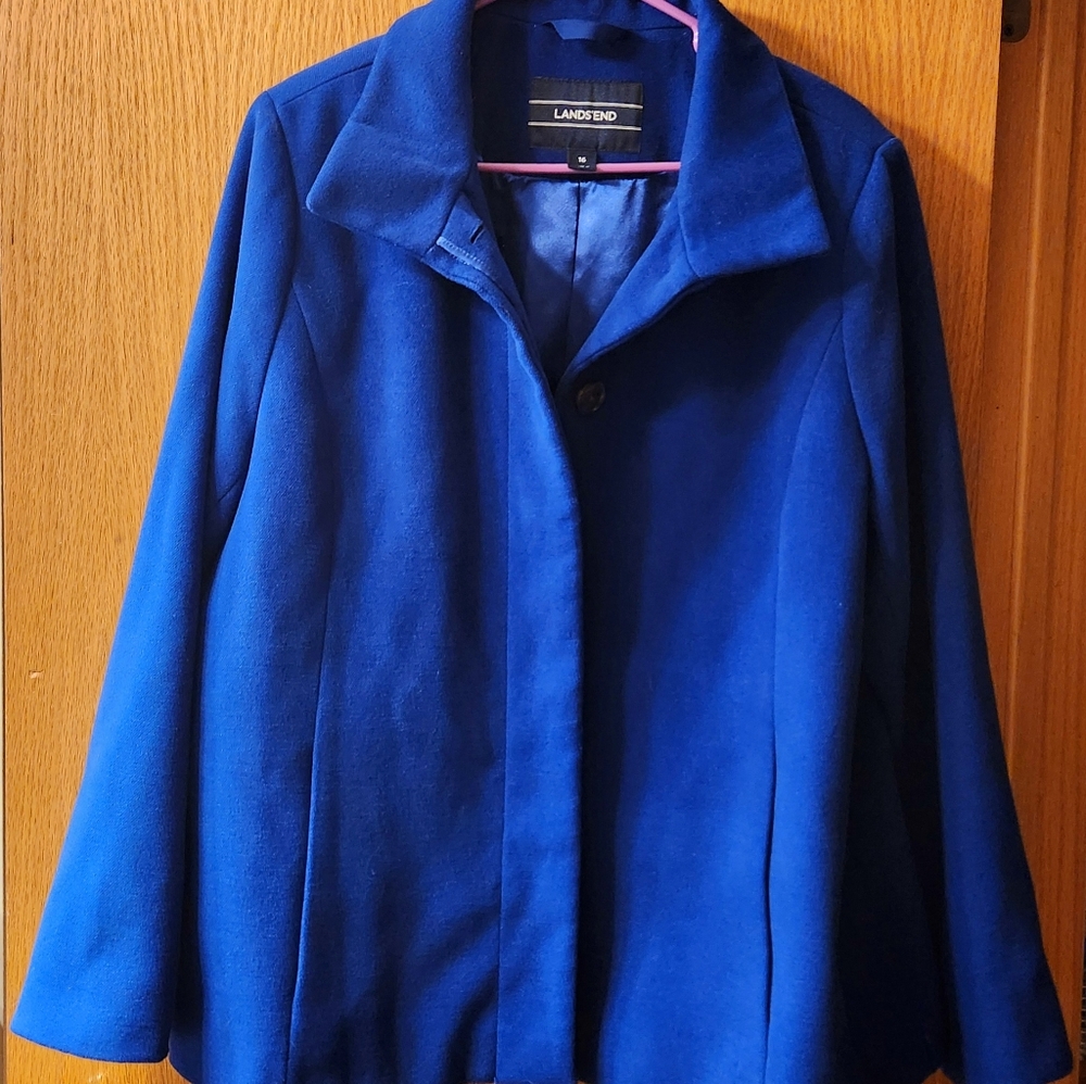 Lands’ End Fully Lined Royal Blue Peacoat Jacket Coat Size 16